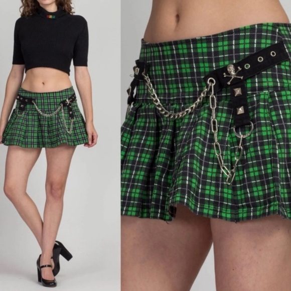 Tripp Nyc Mini Plaid Skirt Vintage XL Chains Stretch Goth Punk Dark Academia 90s - Picture 1 of 9